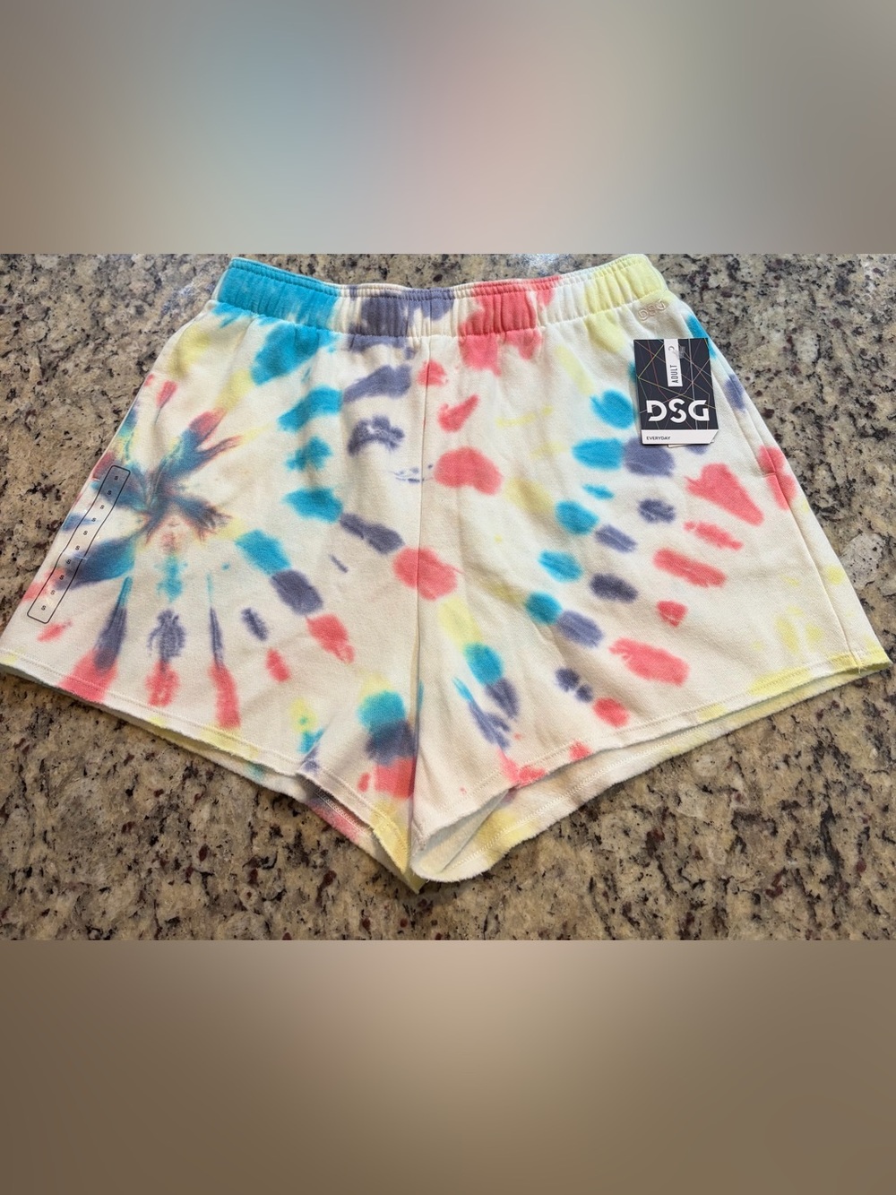 DSG Women's Tie-Dye Lounge Shorts - Blue, Pink, Yellow, Gray on White